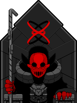 The masked sovereign on the throne, cut out on a transparent background