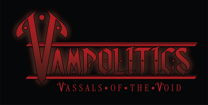 The Vampolitics logo with a red glow on black