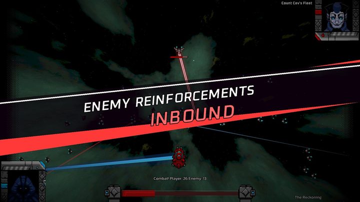 An Enemy Reinforcements Inbound banner sweeps across a space battle